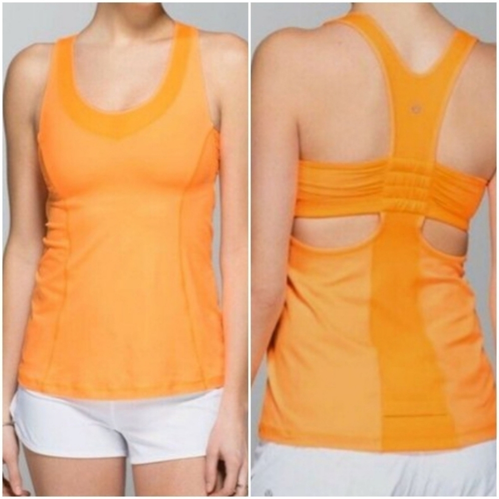 Lululemon Turbo Racerback Neon Orange Tank with Built-in Bra and Wide st…